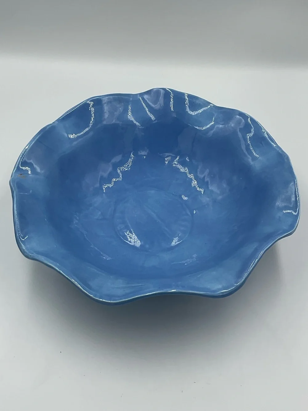 Vintage Jeannette Glass Company “Iris & Herringbone” Serving Bowl Painted Blue